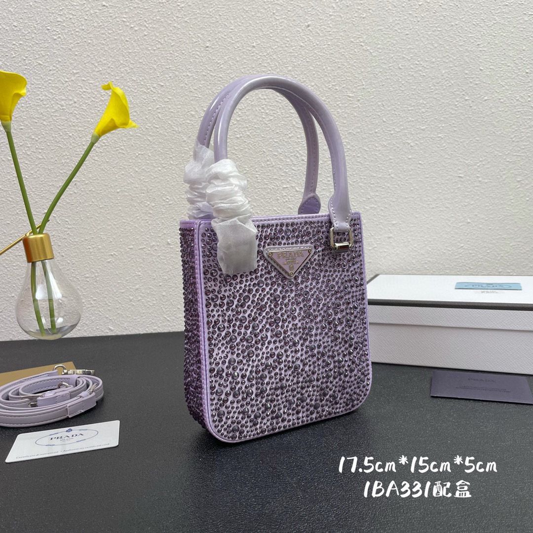 Prada leather small-bag with artificial crystals tote 1BC331 Purple