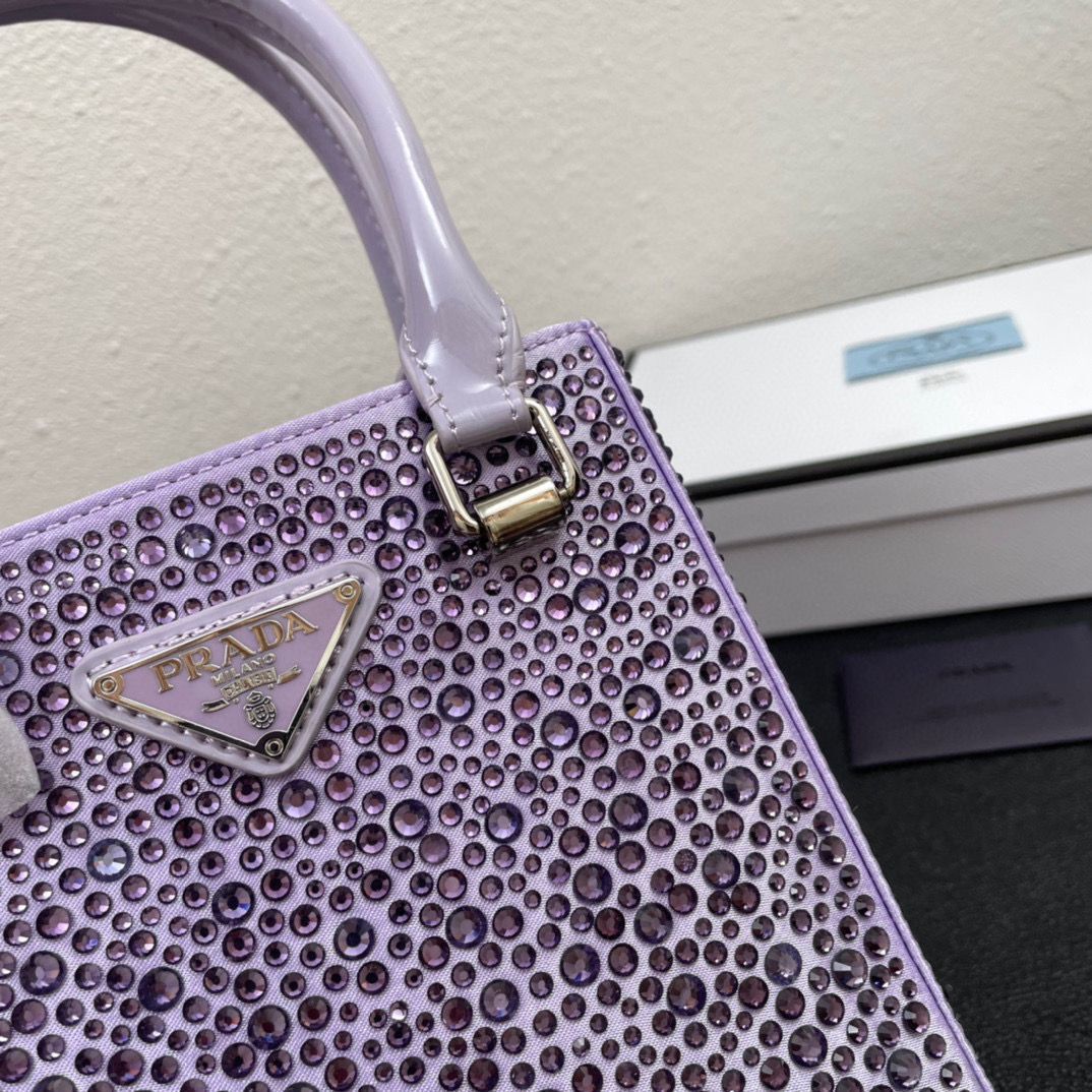 Prada leather small-bag with artificial crystals tote 1BC331 Purple