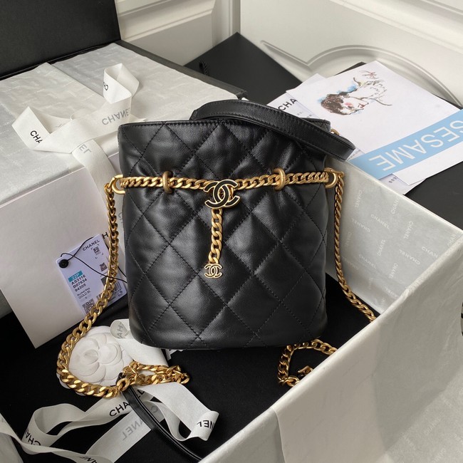 Chanel Drawstring Bag & Gold Metal AS3116 black