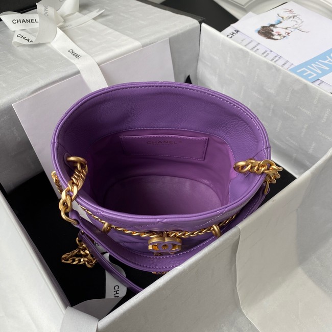 Chanel Drawstring Bag & Gold Metal AS3116 purple