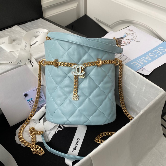 Chanel Drawstring Bag & Gold Metal AS3116 sky blue