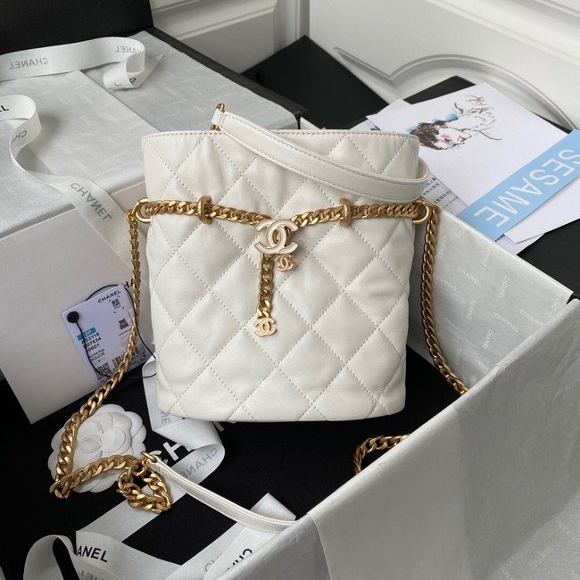 Chanel Drawstring Bag & Gold Metal AS3116 white