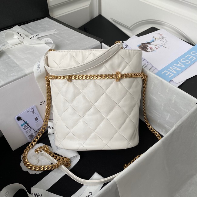 Chanel Drawstring Bag & Gold Metal AS3116 white
