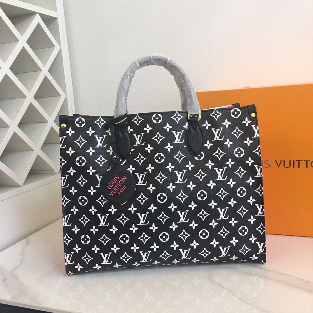 Louis Vuitton Original Leather ONTHEGO MM M46060 Black & White & Pink