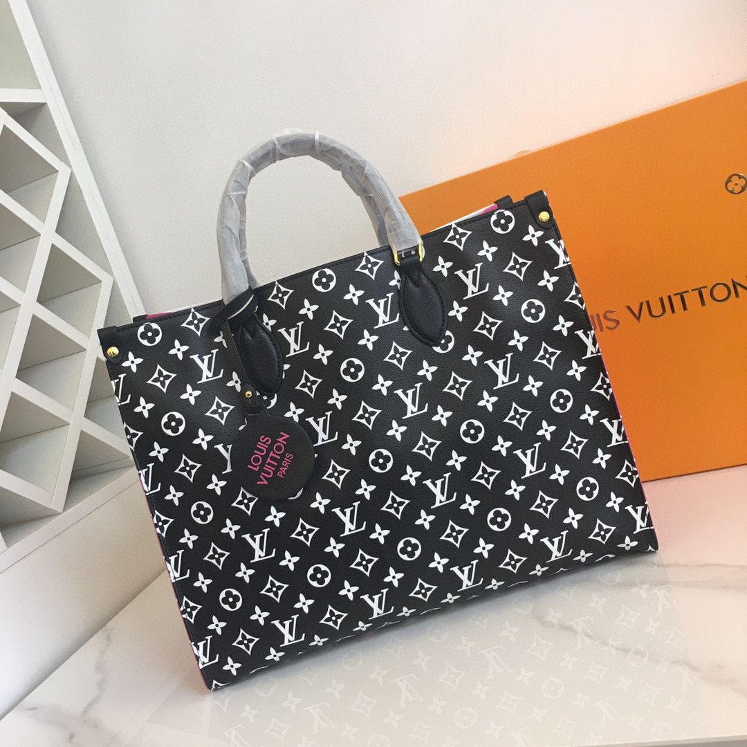 Louis Vuitton Original Leather ONTHEGO MM M46060 Black & White & Pink