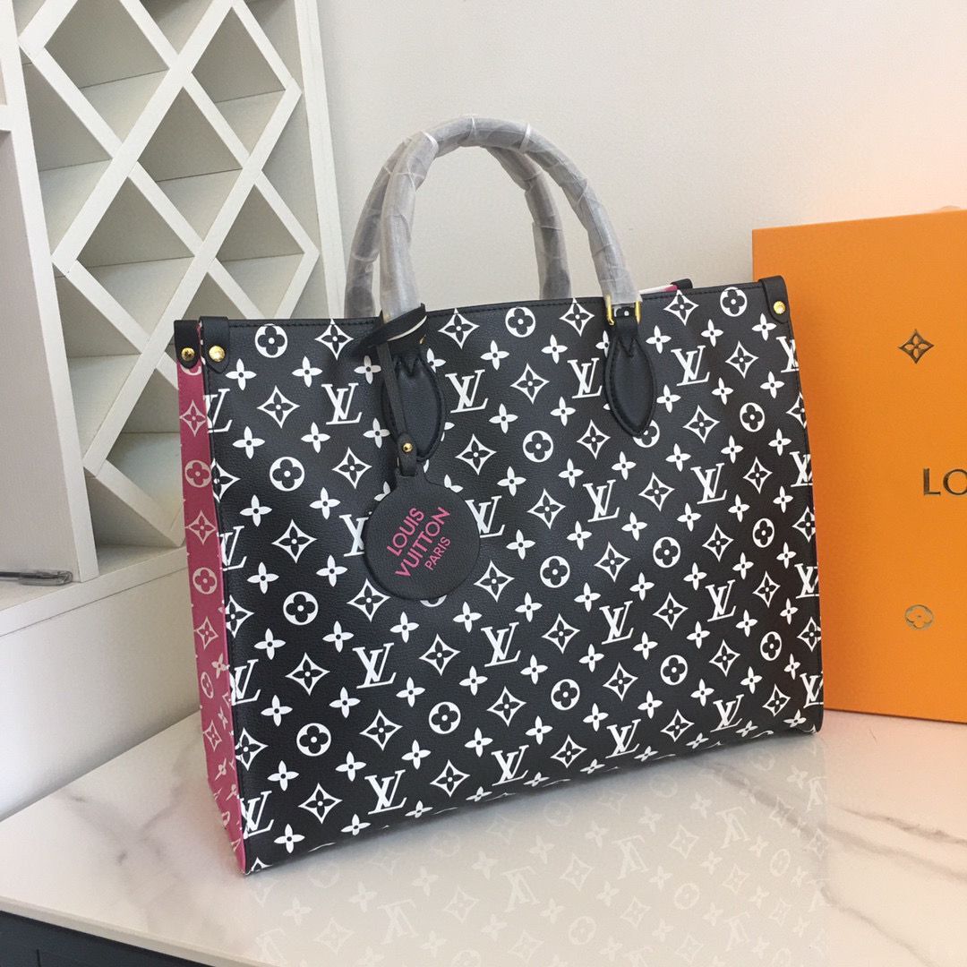 Louis Vuitton Original Leather ONTHEGO MM M46060 Black & White & Pink