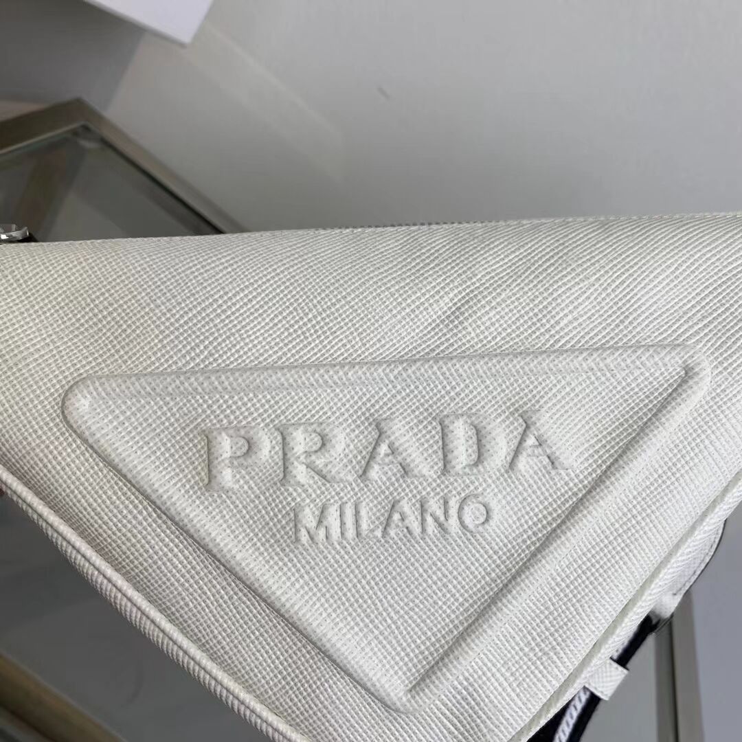 Prada Leather Triangle shoulder bag 2EV055 white