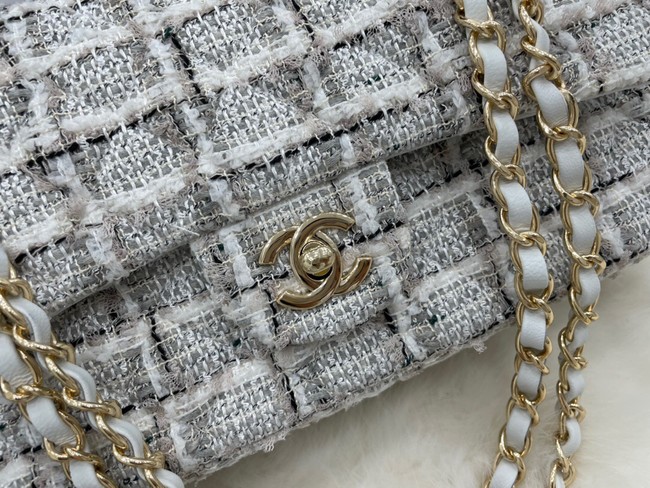 CHANEL Tweed Braided Sheepskin  & Gold-Tone Metal AS01112-1 gray