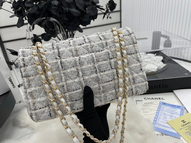 CHANEL Tweed Braided Sheepskin  & Gold-Tone Metal AS01112-1 gray