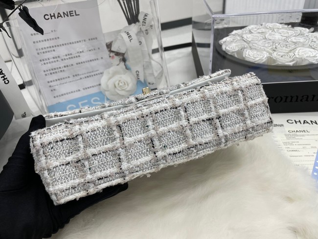 CHANEL Tweed Braided Sheepskin  & Gold-Tone Metal AS01112-1 gray