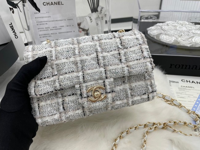 CHANEL Tweed Braided Sheepskin & Gold-Tone Metal AS01116-1 gray