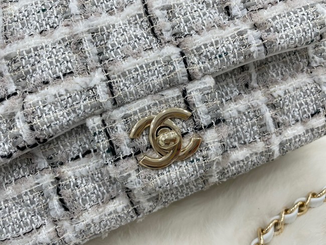 CHANEL Tweed Braided Sheepskin & Gold-Tone Metal AS01116-1 gray