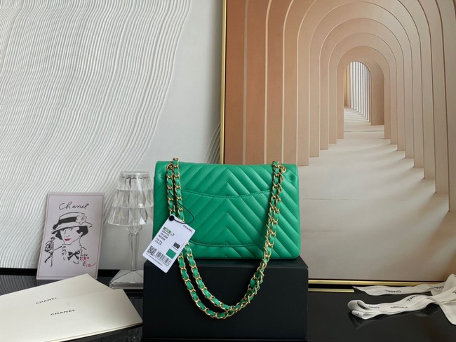 Chanel classic handbag Lambskin & gold Metal V01112 green