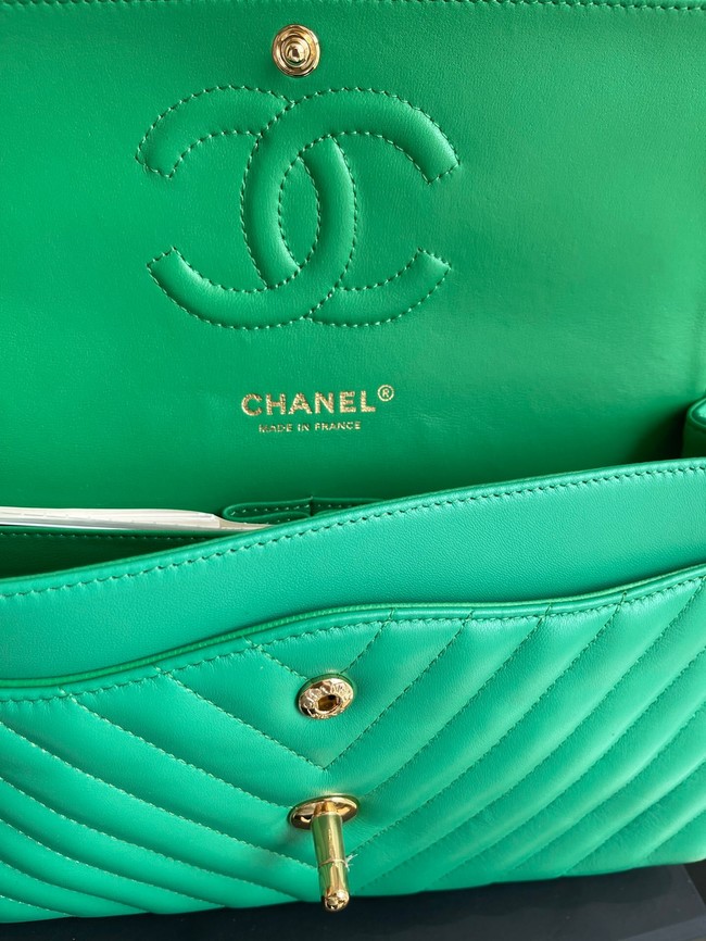 Chanel classic handbag Lambskin & gold Metal V01112 green