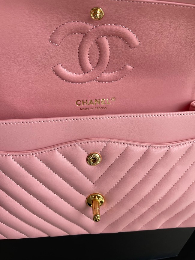 Chanel classic handbag Lambskin & gold Metal V01112 pink