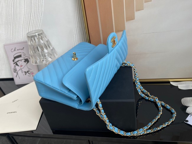 Chanel classic handbag Lambskin & gold Metal V01112 sky blue