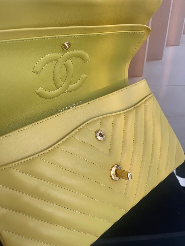 Chanel classic handbag Lambskin & gold Metal V01112 yellow