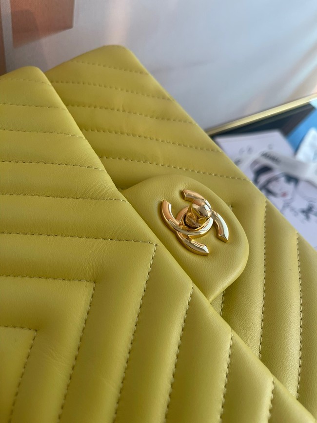 Chanel classic handbag Lambskin & gold Metal V01112 yellow