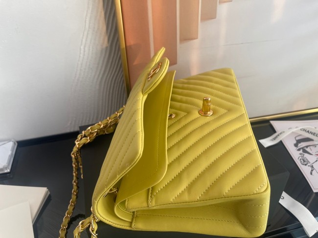 Chanel classic handbag Lambskin & gold Metal V01112 yellow