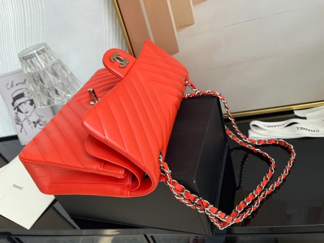 Chanel classic handbag Lambskin & silver  Metal V01112 orange