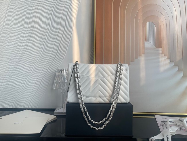 Chanel classic handbag Lambskin & silver Metal V01112 white