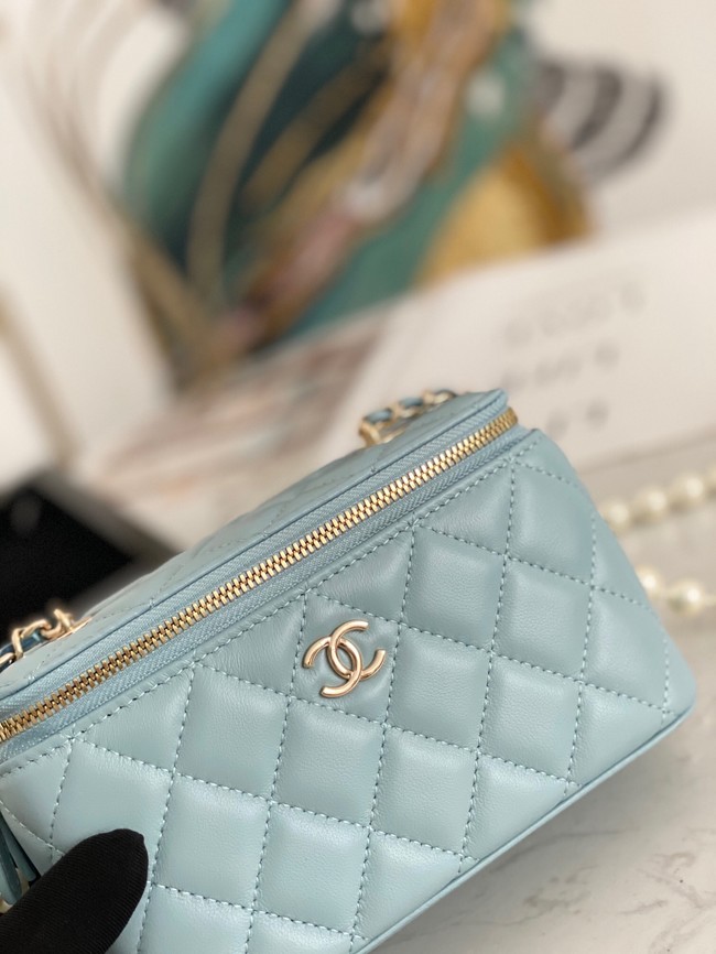 Chanel mini Shoulder Bag Lambskin Imitation Pearls & Gold-Tone Metal AS91192 light blue