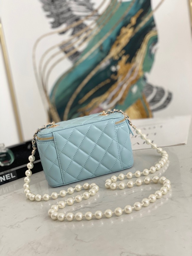 Chanel mini Shoulder Bag Lambskin Imitation Pearls & Gold-Tone Metal AS91192 light blue