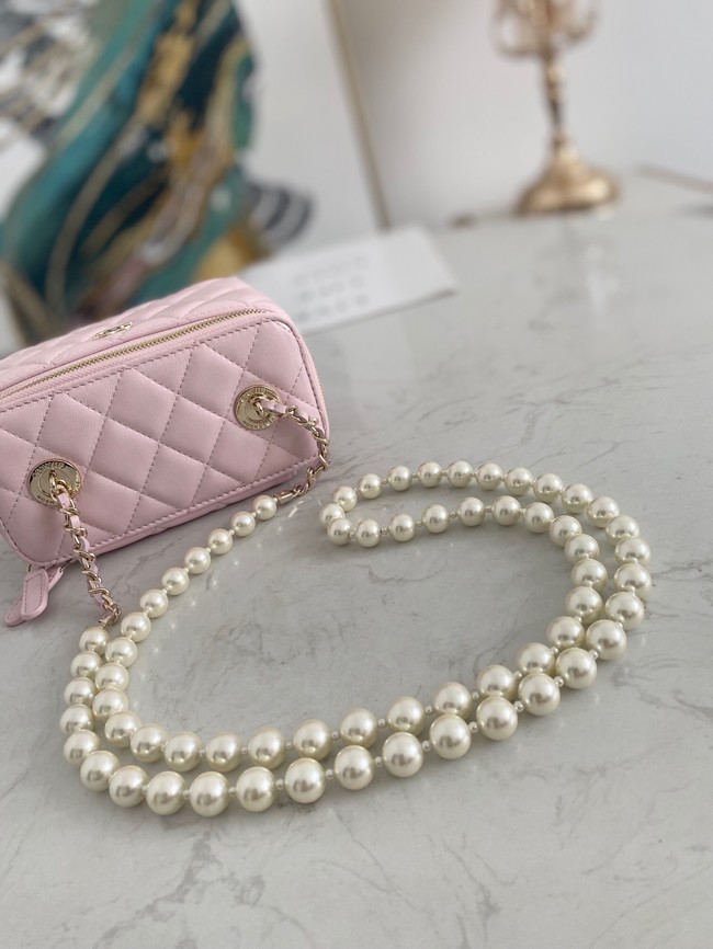 Chanel mini Shoulder Bag Lambskin Imitation Pearls & Gold-Tone Metal AS91192 pink