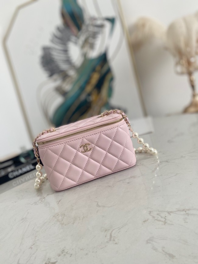 Chanel mini Shoulder Bag Lambskin Imitation Pearls & Gold-Tone Metal AS91192 pink