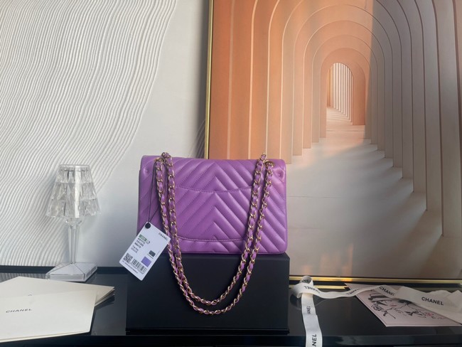 Chanel classic handbag Lambskin & gold Metal V01112 purple