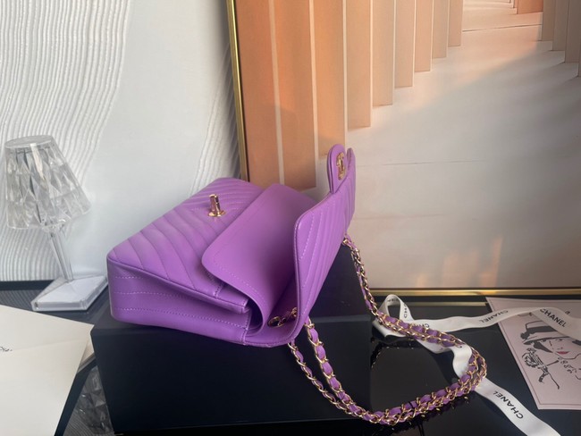 Chanel classic handbag Lambskin & gold Metal V01112 purple