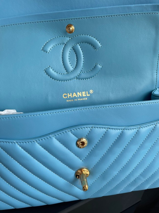 Chanel classic handbag Lambskin & gold Metal V01112 sky blue