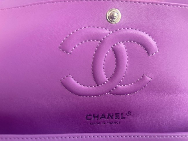 Chanel classic handbag Lambskin & silver Metal V01112 purple