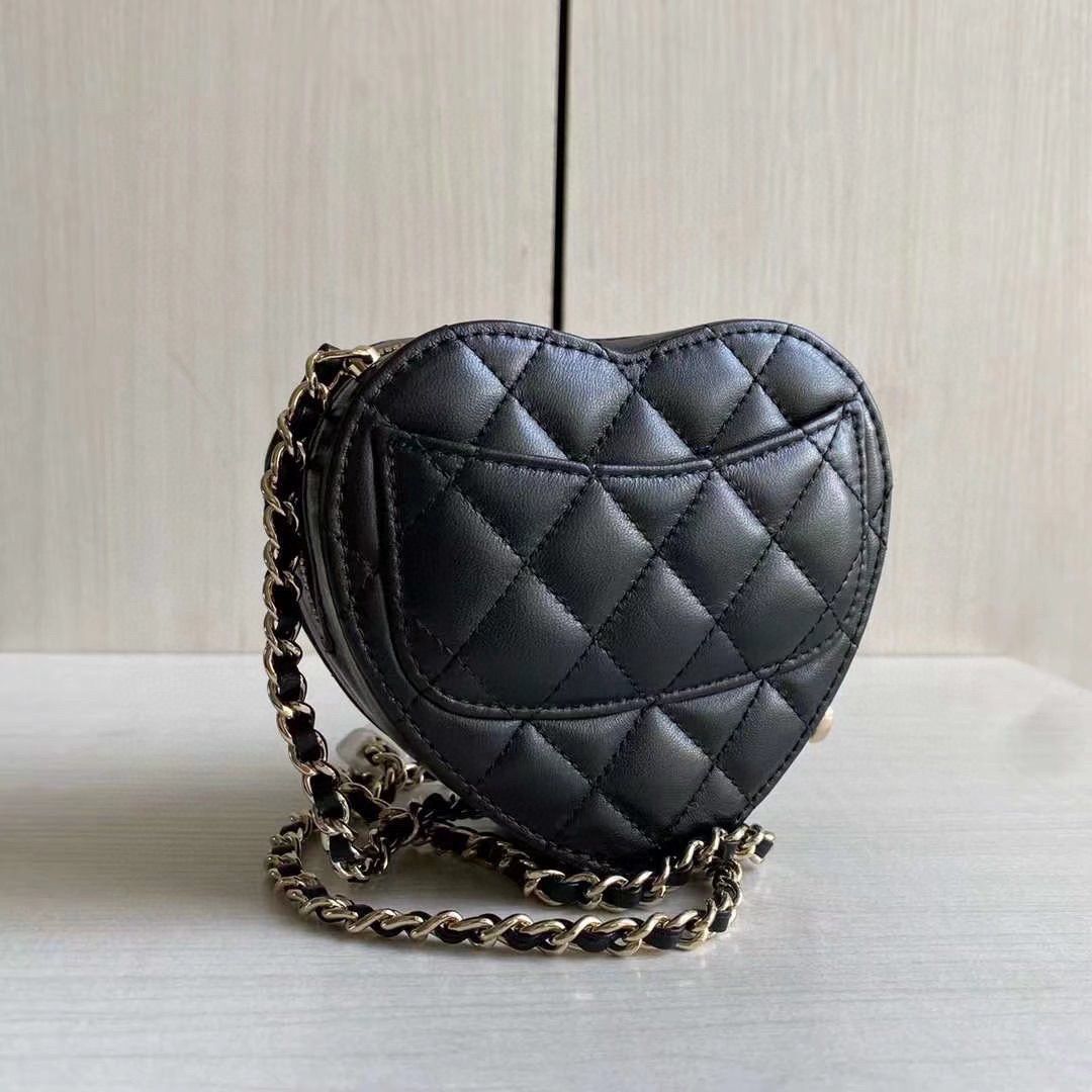 Chanel 2022S Love Heart Original Lambskin Crossbody Chain Mini Bag AS3191 Black