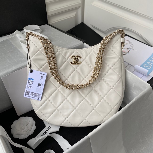 Chanel Shoulder Bag Lambskin & light Gold-Tone Metal AS3153 white