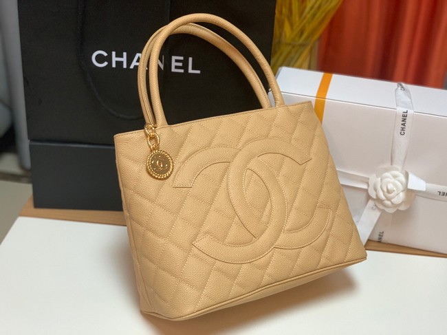 Chanel Tote Bag Grained Calfskin&Gold-Tone Metal AS1804 apricot