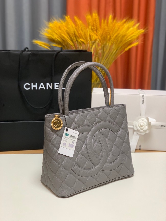 Chanel Tote Bag Grained Calfskin&Gold-Tone Metal AS1804 gray