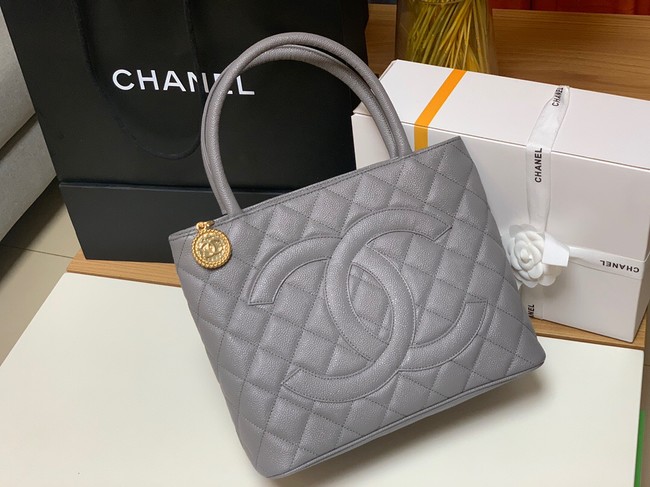 Chanel Tote Bag Grained Calfskin&Gold-Tone Metal AS1804 gray