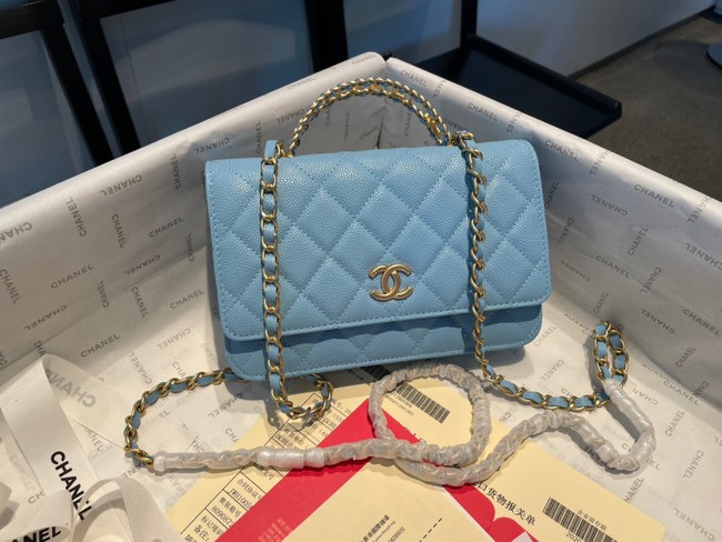 Chanel mini Shoulder Bag Grained Calfskin&Gold-Tone Metal AP2804 light blue