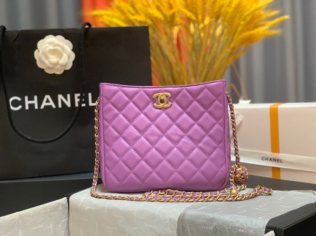 Chanel mini Shoulder Bag Lambskin&Gold-Tone Metal AS3259 purple