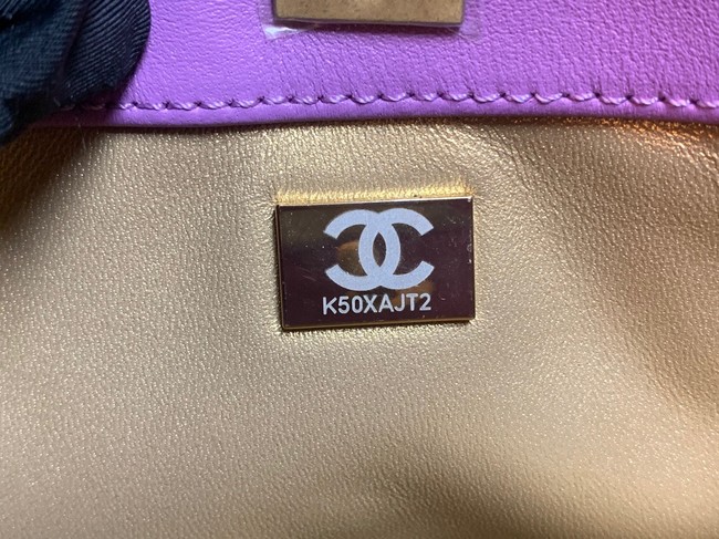 Chanel mini Shoulder Bag Lambskin&Gold-Tone Metal AS3259 purple