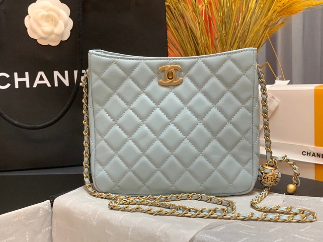 Chanel mini Shoulder Bag Lambskin&Gold-Tone Metal AS3259 sky blue