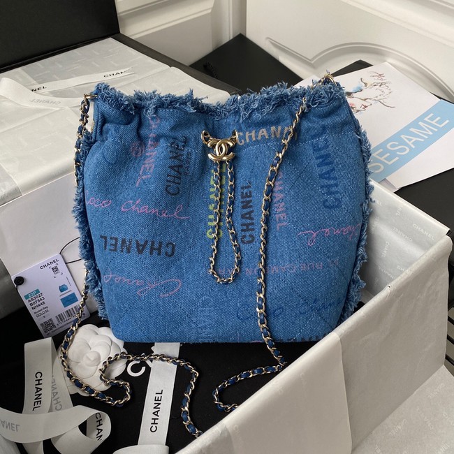 Chanel small Drawstring Bag Denim AS3027 blue