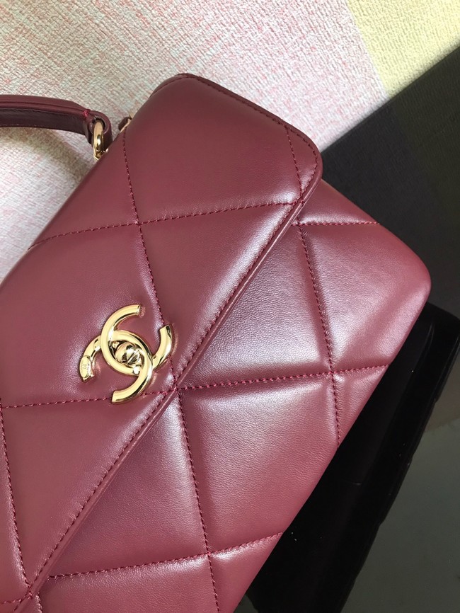 Chanel CC original lambskin top handle flap bag A92236 Burgundy&Gold-Tone Metal