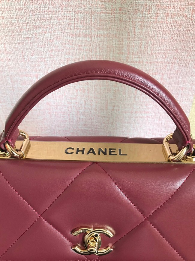 Chanel CC original lambskin top handle flap bag A92236 Burgundy&Gold-Tone Metal