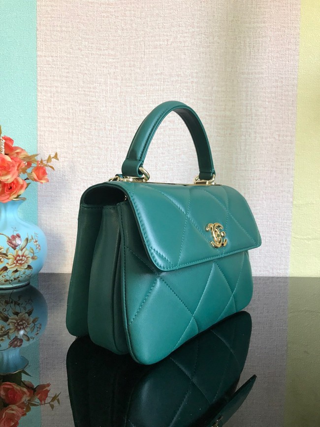 Chanel CC original lambskin top handle flap bag A92236 dark green&Gold-Tone Metal