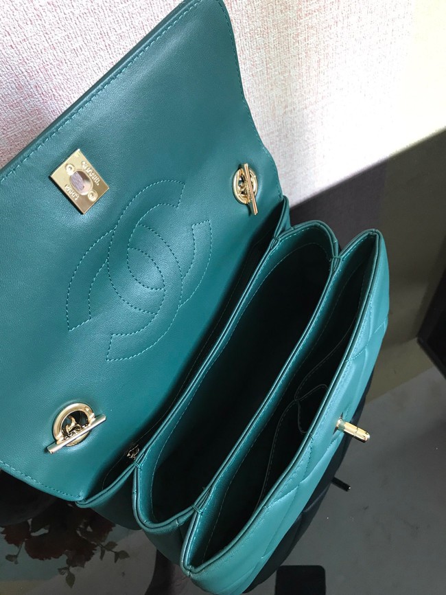Chanel CC original lambskin top handle flap bag A92236 dark green&Gold-Tone Metal