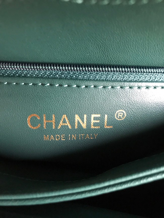 Chanel CC original lambskin top handle flap bag A92236 dark green&Gold-Tone Metal