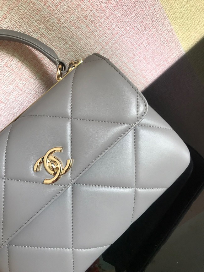 Chanel CC original lambskin top handle flap bag A92236 light gray&Gold-Tone Metal