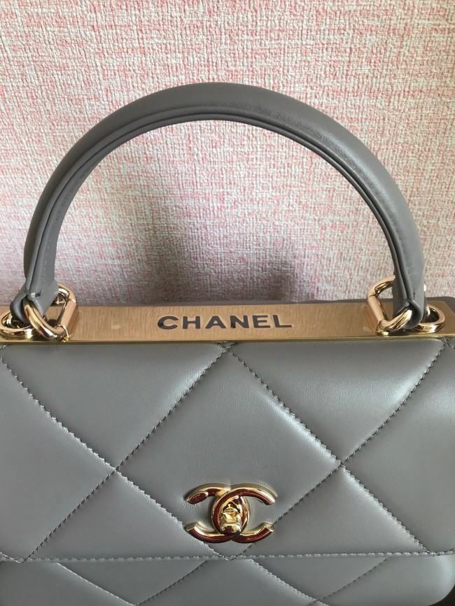 Chanel CC original lambskin top handle flap bag A92236 light gray&Gold-Tone Metal